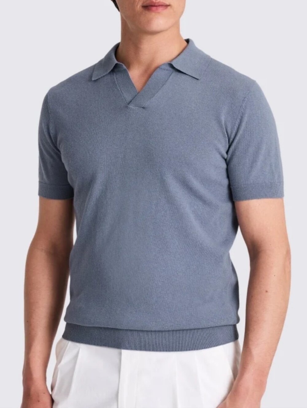 Suitsupply Buttonless Polo Cotton Silk Blend Blue Quiet Luxury M